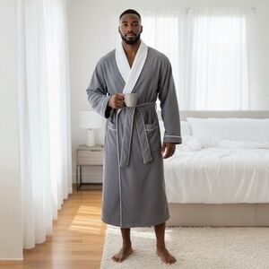 Chadsworth & Haig Hoeskin Microfiber Spa Robe Smoke Gray Terry Lined Unisex NWT